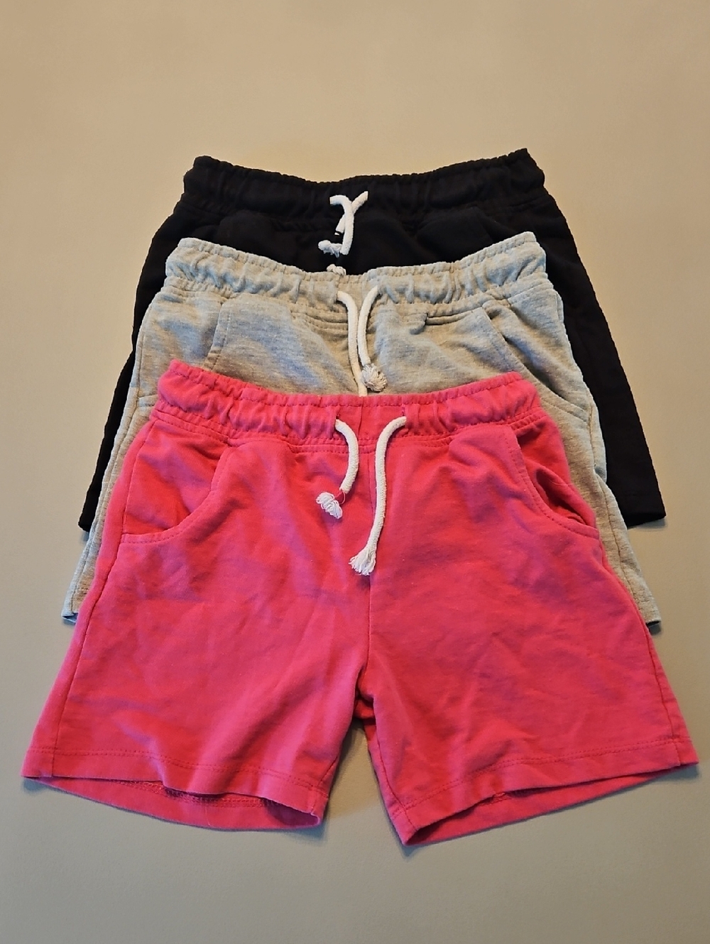 Lot Of 3 Paits Of Kids Elastic Waist Pull-On Shorts - Pink, Gray, Black